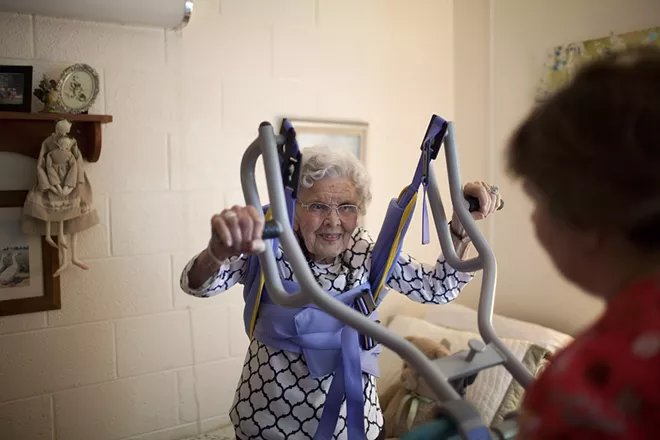 Alice Jacobs, 90, at Dogwood Village, a nonprofit county-owned nursing home in Orange, Va., June 23, 2017. Medicaid, targeted by Republicans’ health care bill, pays for most of the 1.4 million elderly people in nursing homes, some of whom do not know they are on it. - KHUE BUI/THE NEW YORK TIMES
