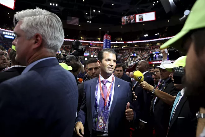 Donald Trump Jr. after addressing the Republican National Convention, in Cleveland, July 19, 2016. Within minutes of receiving a June 3, 2016 email relating a senior Russian government official’s promise of dirt on Hillary Clinton, Trump Jr. replied “If it’s what you say I love it especially later in the summer,” the New York Times reported on July 11, 2017. - SAM HODGSON/THE NEW YORK TIMES