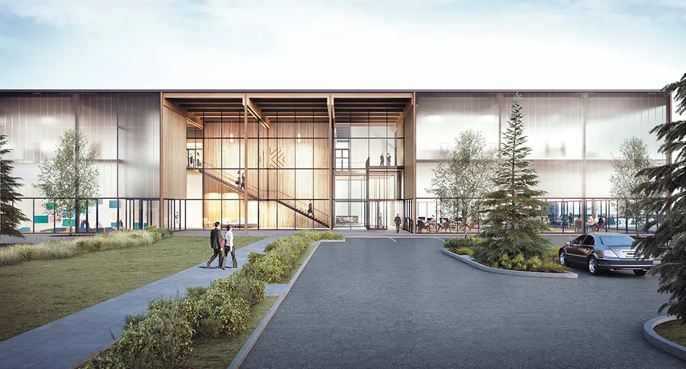 A new cross-laminated timber factory is expected to employ 150 people in Spokane Valley. - KATERRA RENDERING