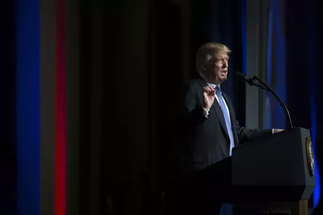 President Donald Trump speaks at the Heritage Foundation’s annual President’s Club meeting in Washington, Oct. 17, 2017. Trump has denied a congresswoman’s account that he told a grieving soldier’s widow in a phone call that the soldier “knew what he signed up for,” saying on Oct. 18 that the Democratic representative’s description was “totally fabricated.” - TOM BRENNER/THE NEW YORK TIMES