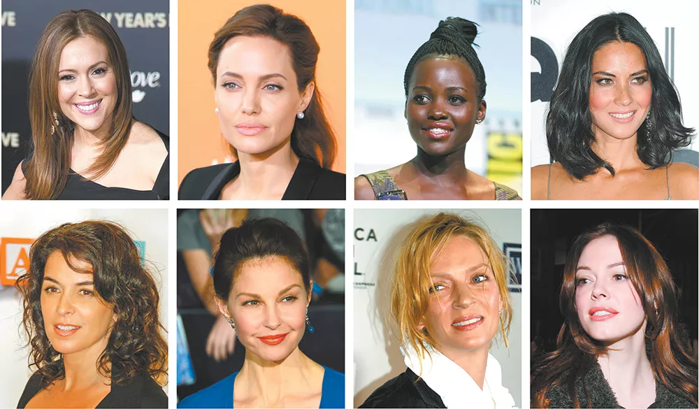 Some famous voices of the #MeToo moment: (clockwise from top left) Alyssa Milano, Angelina Jolie, Lupita Nyong'o, Olivia Munn, Rose McGowan, Uma Thurman, Ashley Judd, Annabella Sciorra.