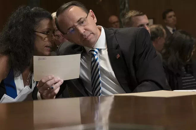 Deputy Attorney General Rod Rosenstein testifies before a Senate Appropriations subcommittee, on Capitol Hill in Washington, June 13, 2017. - STEPHEN CROWLEY/THE NEW YORK TIMES