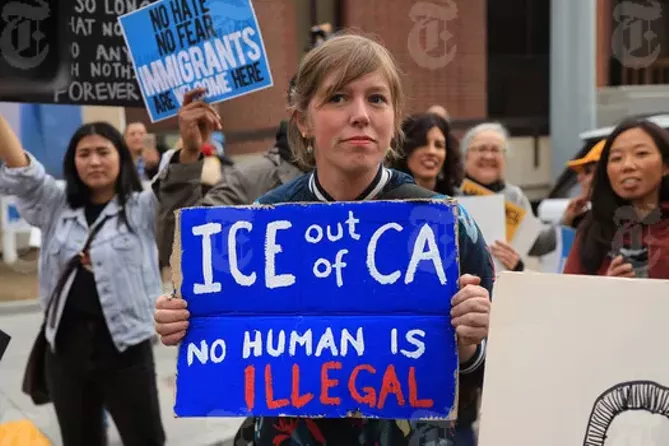 Protesters march in Sacramento, California, as Attorney General Jeff Sessions addressed law enforcement officials in a hotel nearby on Wednesday. - JIM WILSON/THE NEW YORK TIMES