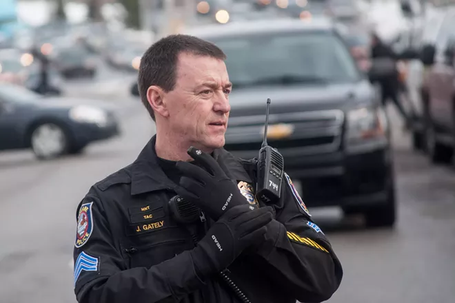 Sgt. John Gately, who tipped off an officer being investigated of rape, at the 2017 Spokane Women's March. - DANIEL WALTERS PHOTO