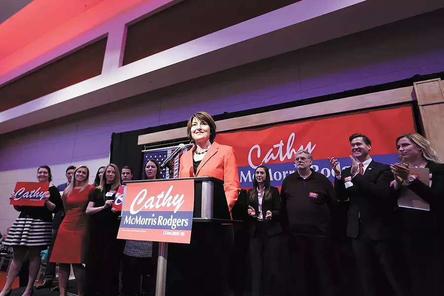 Rep. Cathy McMorris Rodgers speaks during an election night event in Spokane in Nov. 8, 2016. - YOUNG KWAK