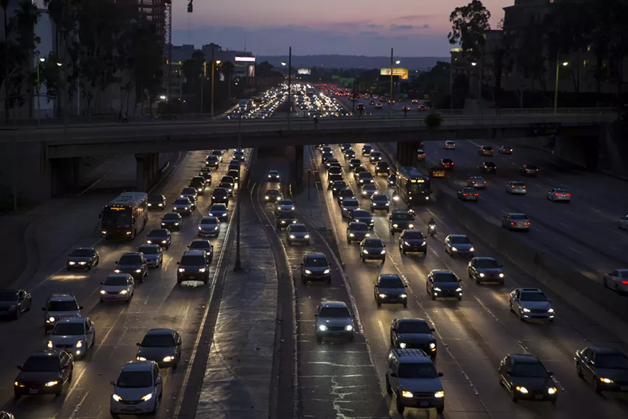 Evening rush hour traffic on the Interstate 110 in Los Angeles, Sept. 2, 2015. The Trump administration on Aug. 02, 2018, formally announced its long-awaited proposal to dramatically weaken an Obama-era regulation on planet-warming vehicle tailpipe pollution. The proposal would freeze rules requiring cleaner, more efficient cars. - MONICA ALMEIDA/THE NEW YORK TIMES