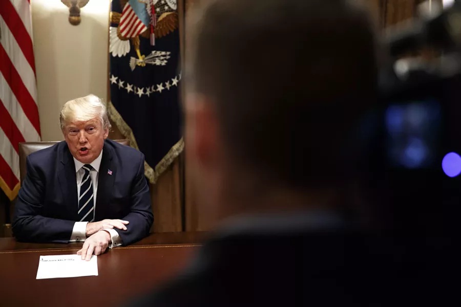 President Donald Trump delivers remarks ahead of a meeting with members of Congress in the Roosevelt Room of the White House in Washington, July 17, 2018. - TOM BRENNER/THE NEW YORK TIMES