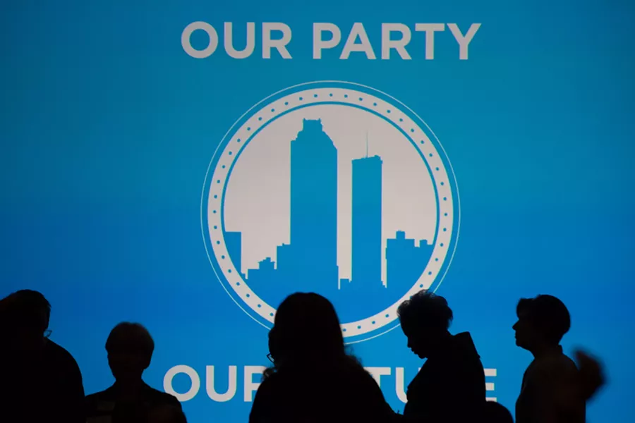 Silhouettes of guests at the Democratic National Convention's winter meeting at Atlanta Convention Center in Atlanta, Feb. 25, 2017. The FBI is investigating an unsuccessful hacking attempt on the DNC in August 2018, but the identities of the would-be hackers are unclear. - KEVIN D. LILES/THE NEW YORK TIMES