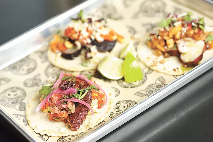 An octopus taco at Cochinito Taqueria. - YOUNG KWAK