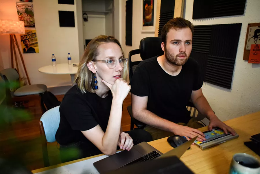 Naomi Burton and Nick Hayes, the duo behind Means of Production, work from their office in Detroit, Mich., Aug.16, 2018. The company creates narrative-based political ads, most notably for Alexandria Ocasio-Cortez. - EMILY ROSE BENNETT/THE NEW YORK TIMES