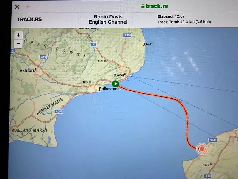 The route of the 26.2-mile swim across the English Channel.