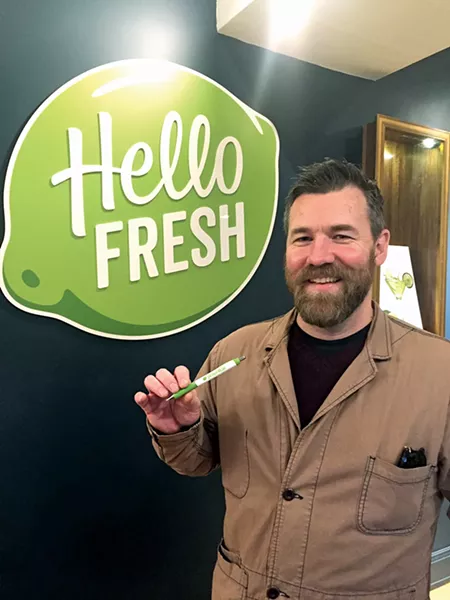 Matt Thompson, at HelloFresh HQ in New York City, with his new pen.