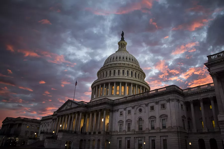 The Capitol building at sunset in Washington, Nov. 6, 2018. The federal budget deficit continued to rise in the first quarter of fiscal 2019 and is on pace to top $1 trillion for the year, as President Donald Trump’s signature tax cuts continue to reduce corporate tax revenue, data released on Jan. 8, 2019, shows. - SARAH SILBIGER/THE NEW YORK TIMES