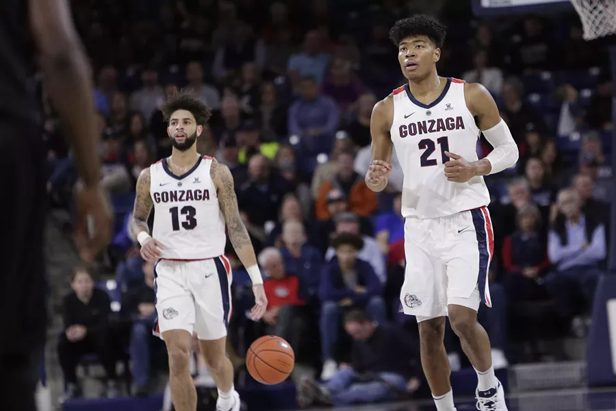 Gonzaga forward Rui Hachimura (21) and guard Josh Perkins were both vital to the Zags' win against San Francisco this weekend. - YOUNG KWAK