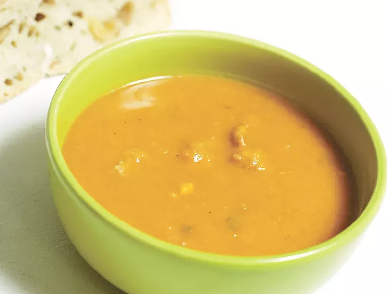 Pumpkin soup and rosemary garlic bread. - YOUNG KWAK