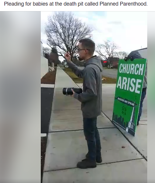 A video screen shot of Jake Eakin at a Dec. 19 Planned Parenthood protest. - FACEBOOK SCREENSHOT