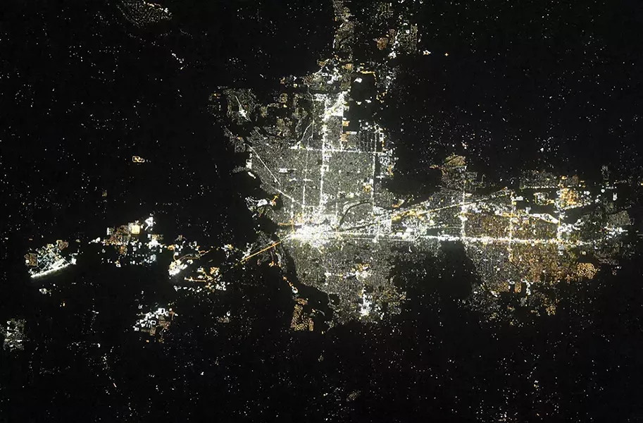 (Below) Spokane at night during a recent International Space Station flyover. - RUSSIAN COSMONAUT OLEG KONONENKO PHOTO
