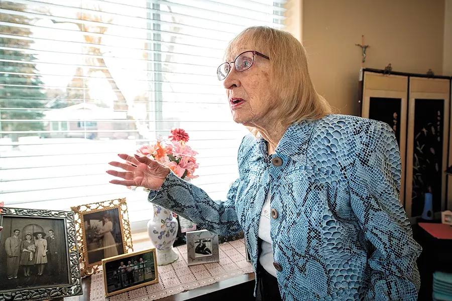 Catherine Childs, 103, says she enjoys her room at Little River Care Center, which is decorated with her own furniture and photos. - ERICK DOXEY PHOTO
