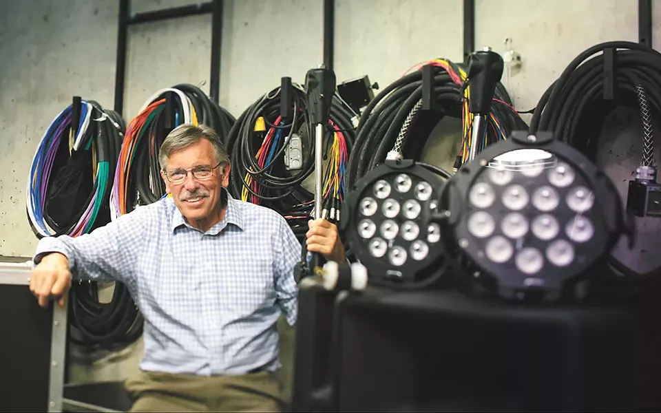 George Lathrop hangs out in the stage left equipment room of the INB Performing Arts Center. - KRISTEN BLACK