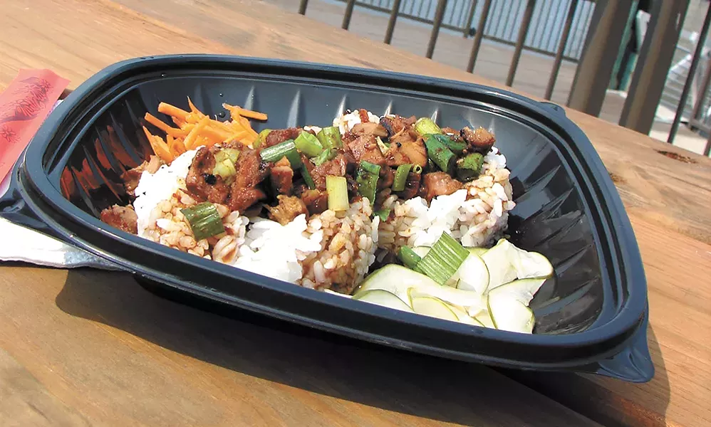 A rice bowl from Kiko's with a view on the side. - CARRIE SCOZZARO