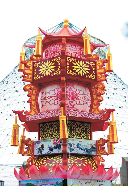 A three-story-high pagoda lantern sits in the shadow of the park's Pavilion. - KRISTEN BLACK