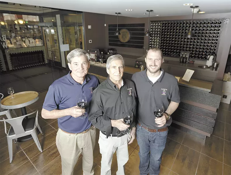 FROM LEFT: Barrister Winery's Michael White, Greg Lipsker and Tyler Walters at the winery's new tasting room. - YOUNG KWAK