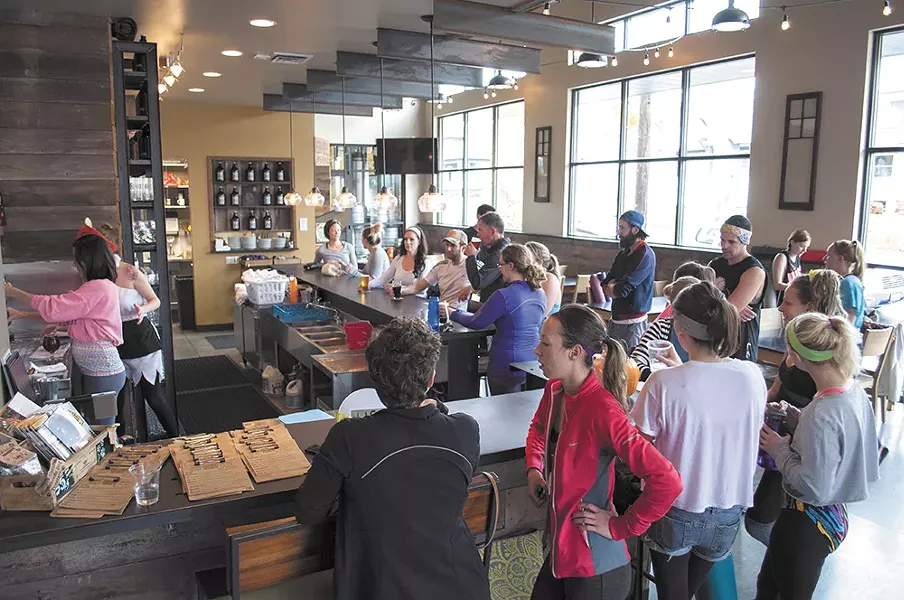 The "Beer Flow Yoga" workout concludes with a round of brews. - SARAH PHILIP