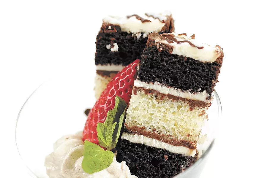 A chocolate mousse trifle from Ripples Riverside Grill