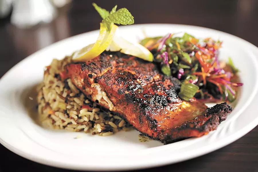 The Fire and Ice Salmon is finished with a mint slaw.