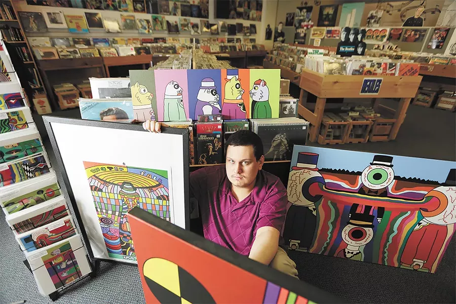 James Frye displays his work at 4000 Holes Record Store. - YOUNG KWAK