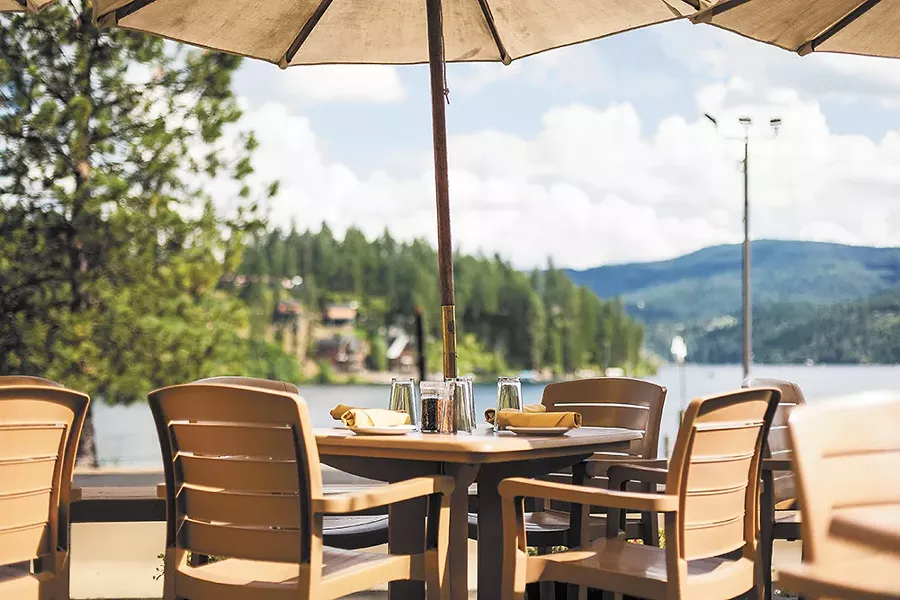 The patio at Tony’s offer panoramic views of Lake Coeur d’Alene.