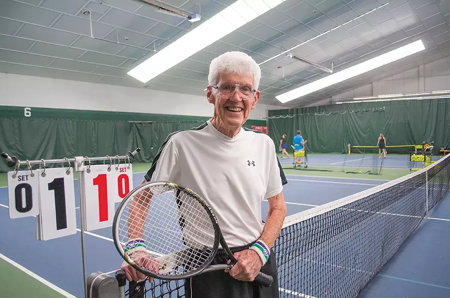 There's no handicap in tennis, and 91-year-old Larry Kraft wouldn't take on if there was. - SARAH PHILP