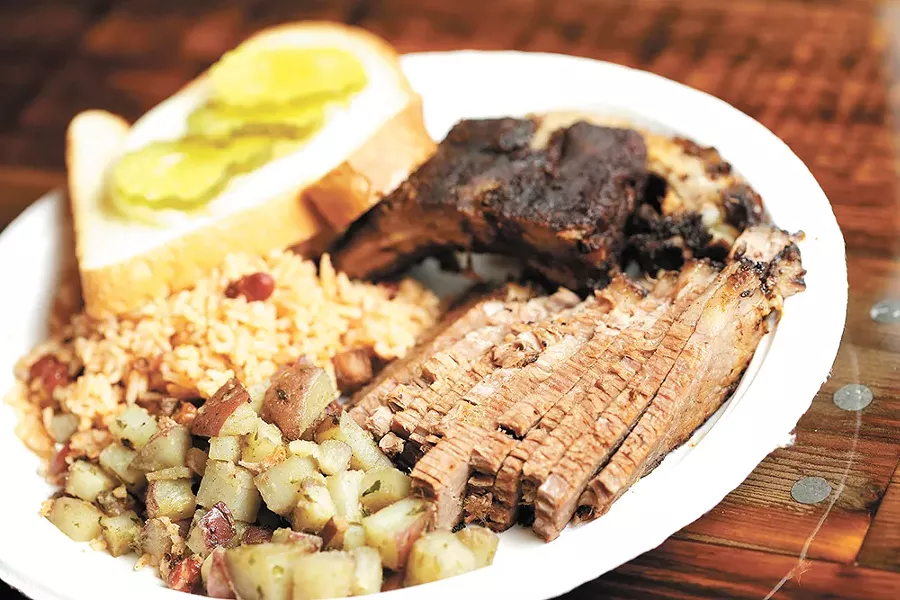 Smoked brisket with potatoes and red beans and rice. - YOUNG KWAK