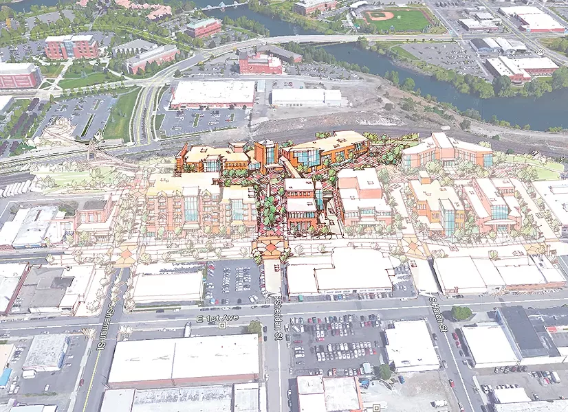 Avista's rendering of a planned development south of the train tracks.