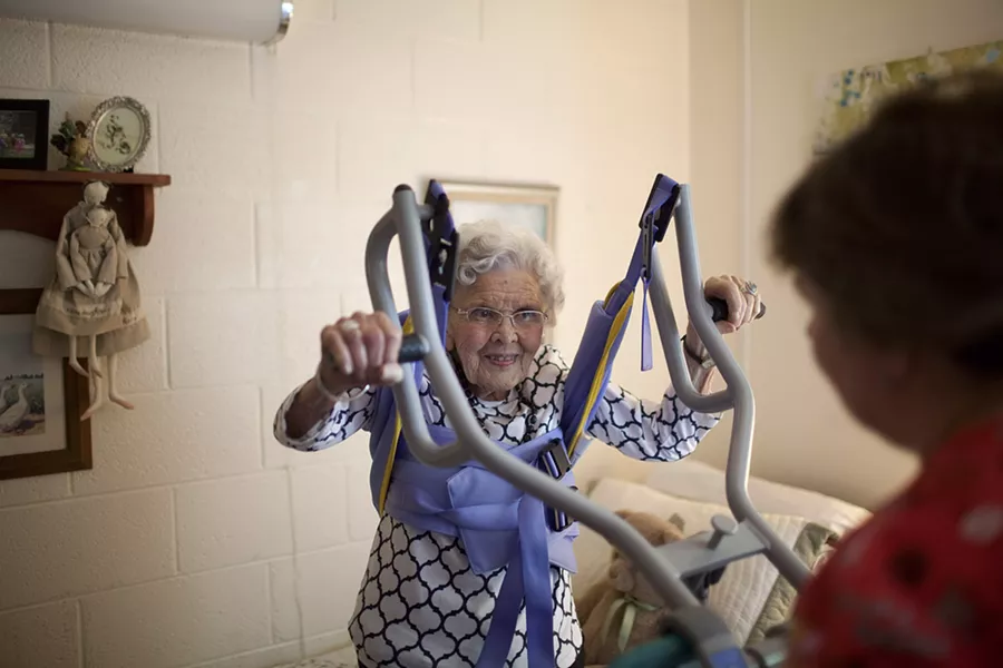 Alice Jacobs, 90, at Dogwood Village, a nonprofit county-owned nursing home in Orange, Va., June 23, 2017. Medicaid, targeted by Republicans’ health care bill, pays for most of the 1.4 million elderly people in nursing homes, some of whom do not know they are on it. - KHUE BUI/THE NEW YORK TIMES