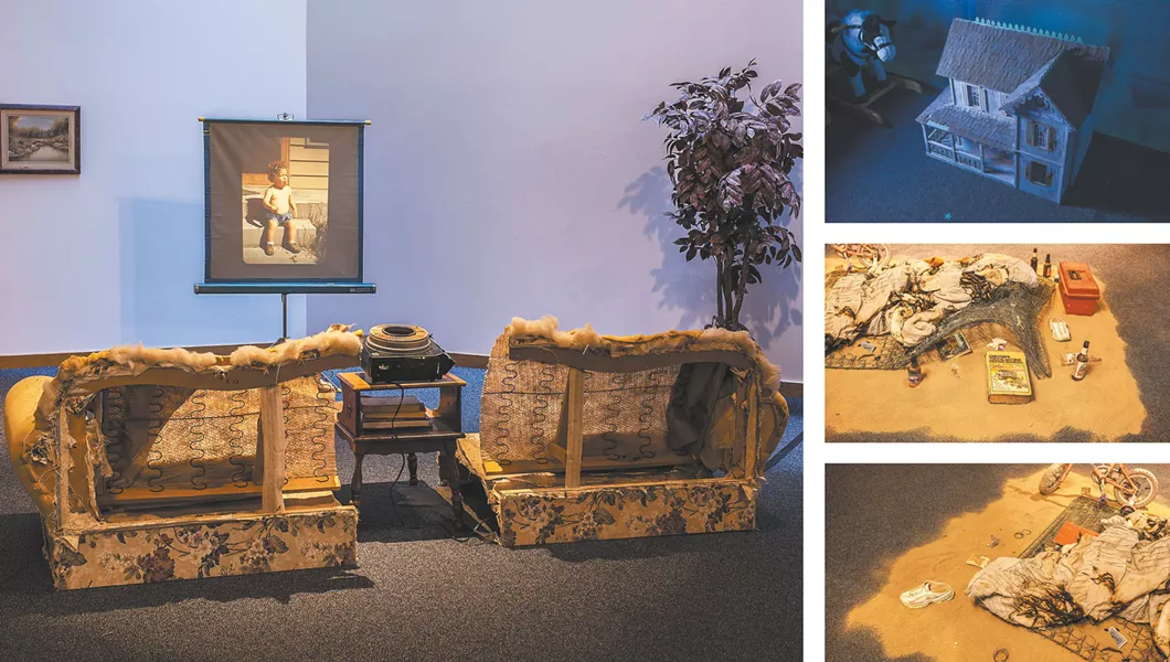 Clockwise from left: "Suspended Memories," "Dislocated Memories (detail)" and "Loose Ends" (details).