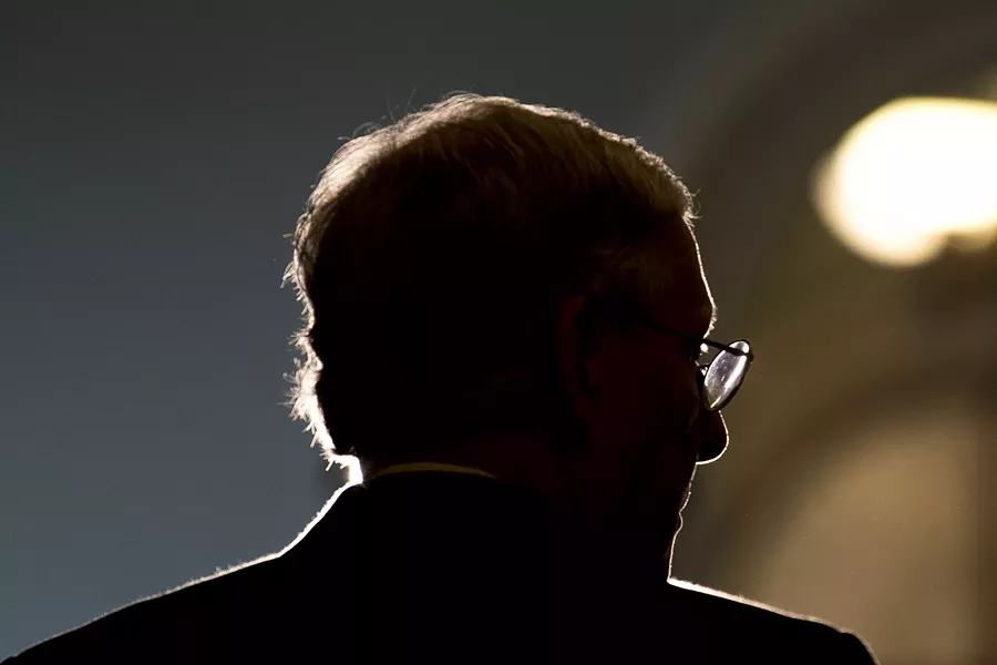 Senate Majority Leader Mitch McConnell (R-Ky.) speaks at a news conference at the Capitol Building in Washington, April 4, 2017. The relationship between President Trump and Sen. McConnell has disintegrated to the point that the men are no longer on speaking terms. - GABRIELLA DEMCZUK/THE NEW YORK TIMES