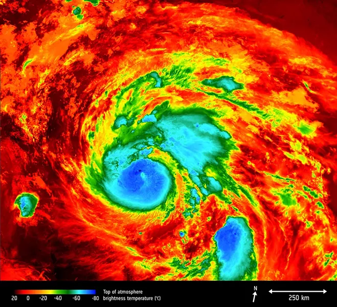Hurricane Harvey, as captured Friday by the Copernicus Sentinel-3A satellite. - EUROPEAN SPACE AGENCY
