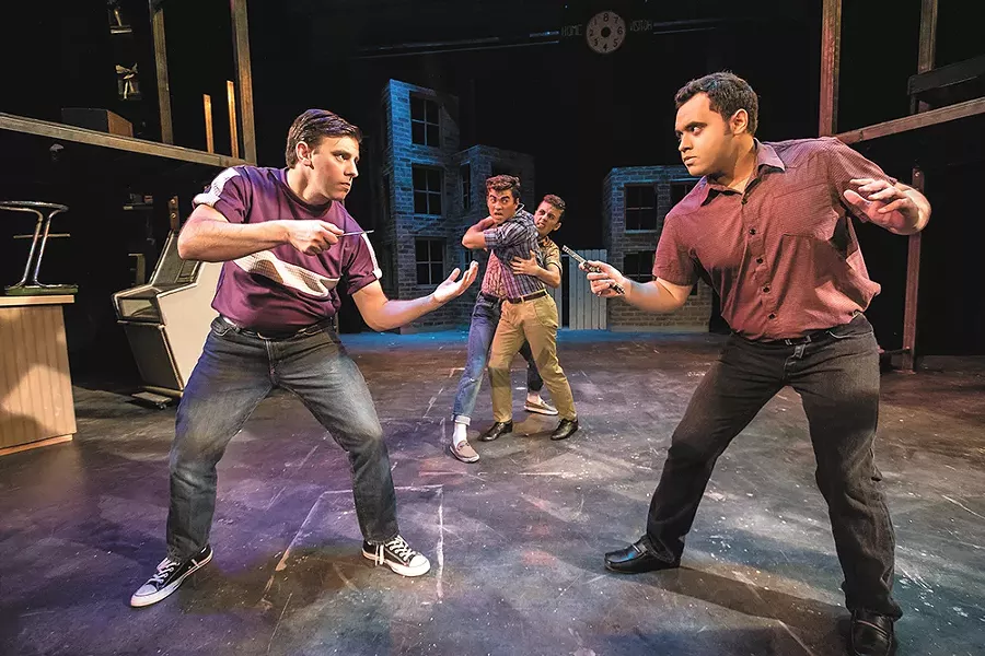 Pulling out the knives: Preston Loomer (left) as Riff and Arnoldo Heredia as Bernardo in West Side Story. - JEFF FERGUSON