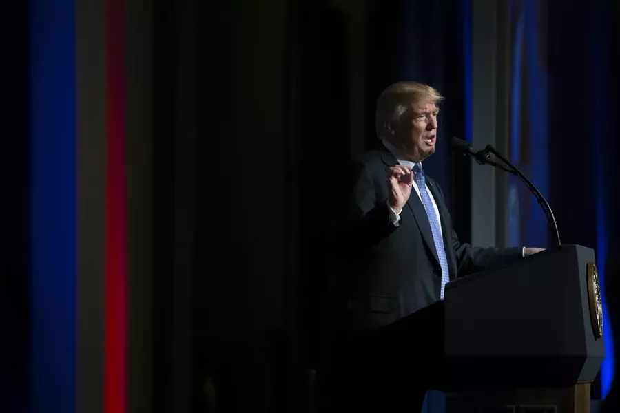 President Donald Trump speaks at the Heritage Foundation’s annual President’s Club meeting in Washington, Oct. 17, 2017. Trump has denied a congresswoman’s account that he told a grieving soldier’s widow in a phone call that the soldier “knew what he signed up for,” saying on Oct. 18 that the Democratic representative’s description was “totally fabricated.” - TOM BRENNER/THE NEW YORK TIMES