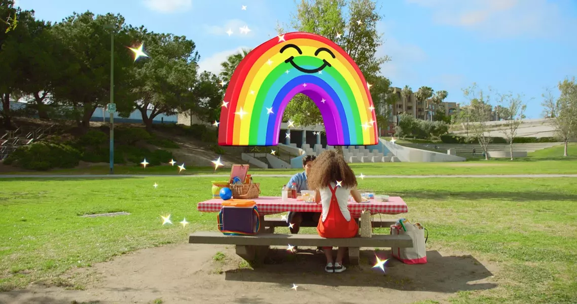 in an undated handout image, Snap’s new technology allowing users to place 3-D cartoon images into their pictures and videos with their app, Snapchat. - SNAP, INC. VIA THE NEW YORK TIMES