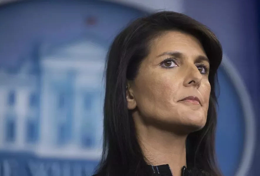 Nikki Haley, the U.S. ambassador to the United Nations, during a news briefing at the White House in Washington, Sept. 15, 2017. Haley said on Dec. 10, 2017, that the women who have accused President Trump of sexual misconduct “should be heard,” a break from the administration’s assertions that the allegations have no merit and should be dismissed. - TOM BRENNER/THE NEW YORK TIMES