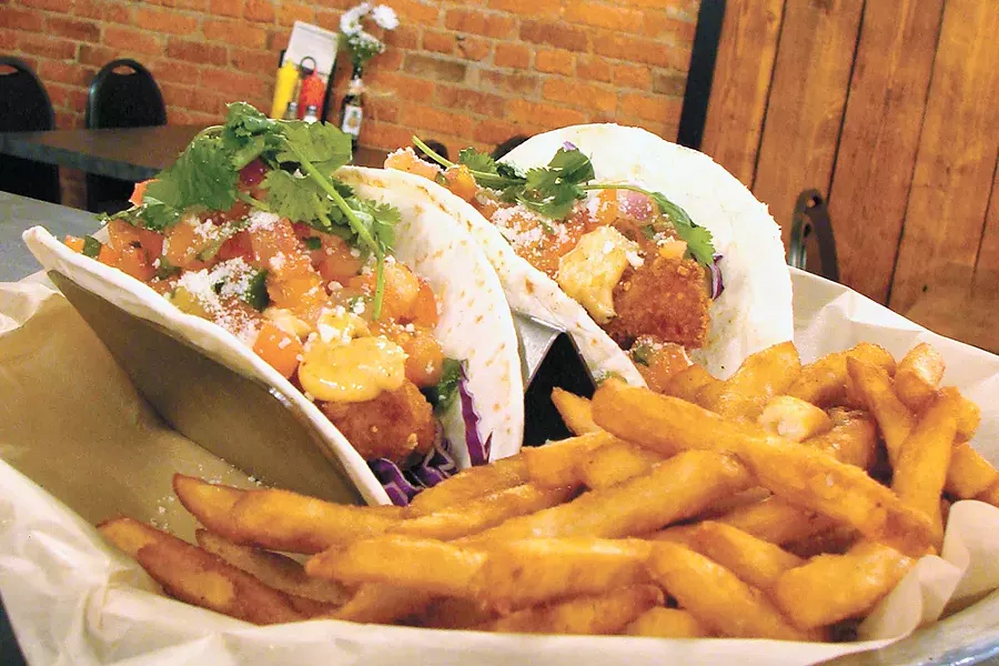 The Main Street Tacos with fries. - CARRIE SCOZZARO