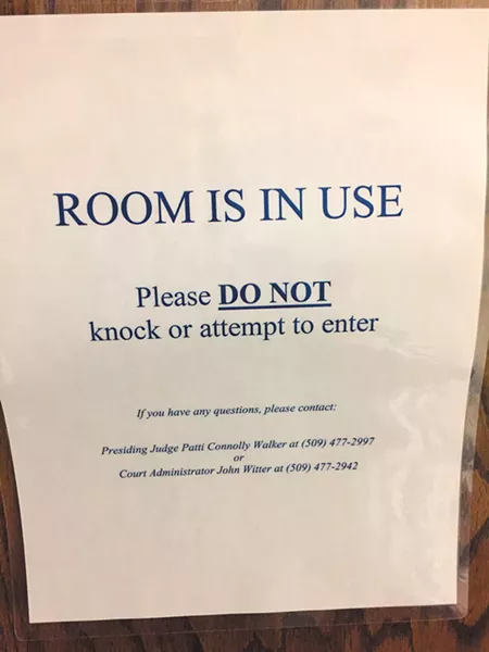 The sign outside the room where Holly Schmehl pumped breast milk.