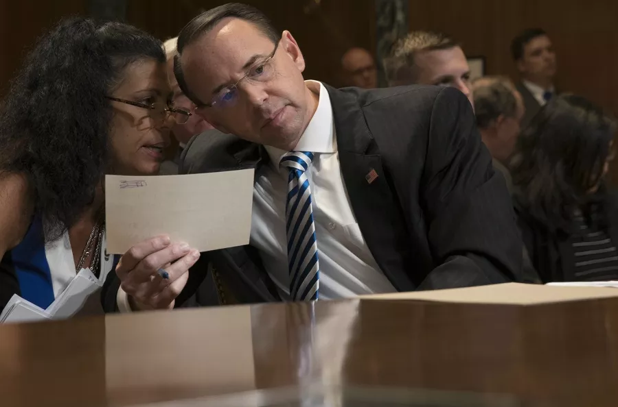 Deputy Attorney General Rod Rosenstein testifies before a Senate Appropriations subcommittee, on Capitol Hill in Washington, June 13, 2017. - STEPHEN CROWLEY/THE NEW YORK TIMES
