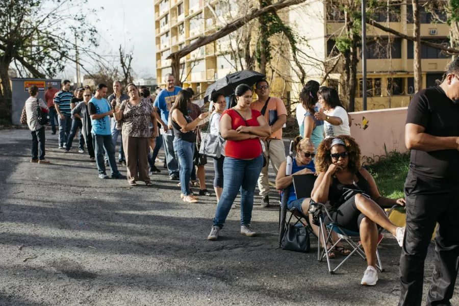A line stretches outside the unemployment office in Bayamon, Puerto Rico, Oct. 23, 2017. For most Puerto Ricans, the catastrophe of Hurricane Maria has been followed by an economic disaster with no end in sight. - ERIKA P. RODRIGUEZ/THE NEW YORK TIMES