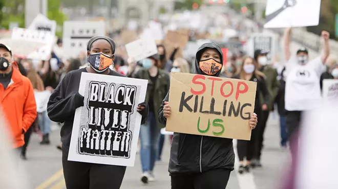 Demonstrators gather in Spokane on June 7.