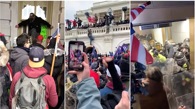Screenshots from videos posted to Parler showing the unfolding events at the U.S. Capitol on Jan. 6.