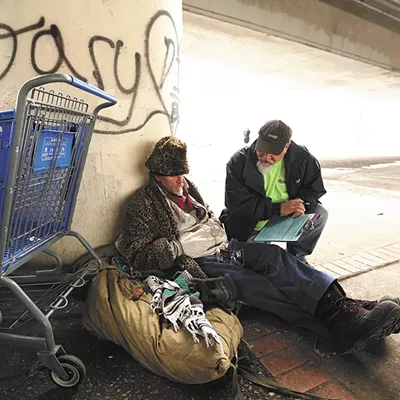 A homeless outreach worker in downtown Spokane.