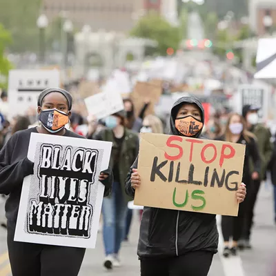Demonstrators gather in Spokane on June 7.